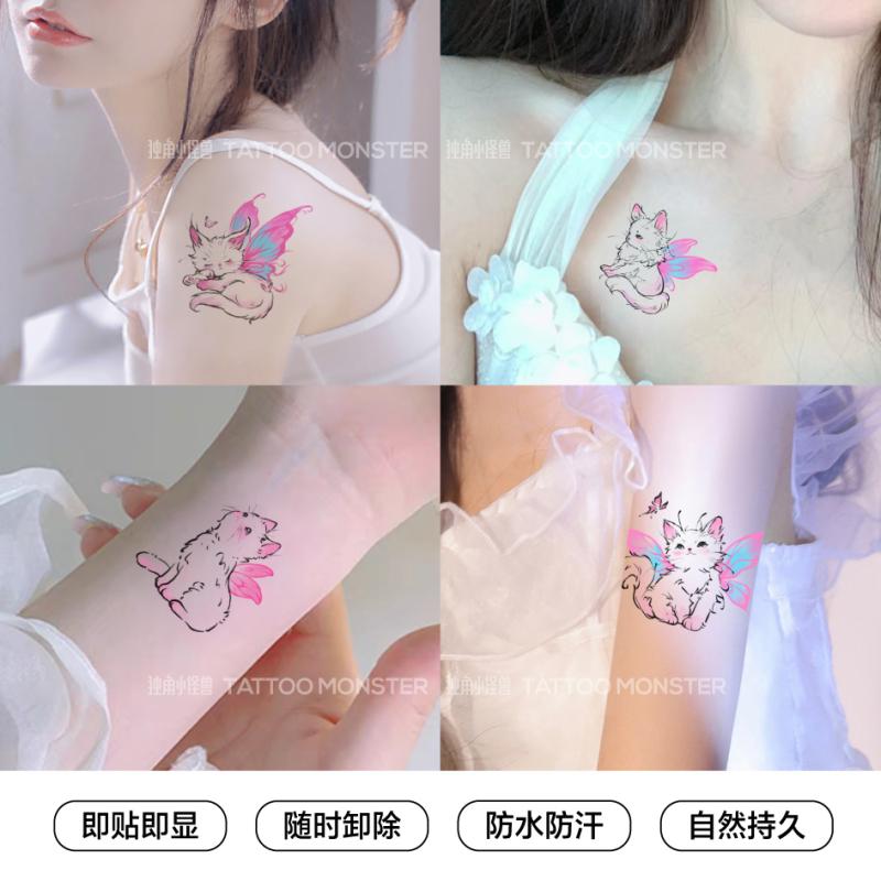 タトゥーシール おしゃれ ステッカー モンスター 天使 猫 小さい さわやか 防水 レディース 長期 持続 蝶