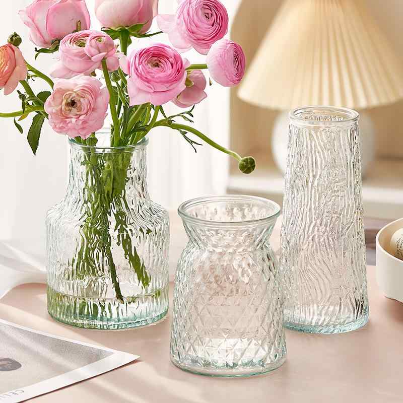 花瓶 フラワー デスク オフィス 部屋 ルーム リビング ダイニング 3点 セット ガラス 透明 栽培 バラ 装飾