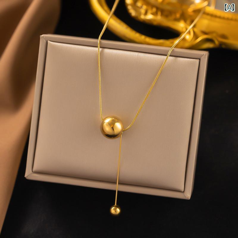 ネックレス レイヤード ネックレス 重ね付け おしゃれ レイヤード ネックレス 重ね付け おしゃれ 欧米の クロスボーダーの 新型 18 k 金 メッキの 長い フリンジ チェーンの ネックレスの ステンレスの ボールの フリンジ ペンダントの ネックレスの 女性