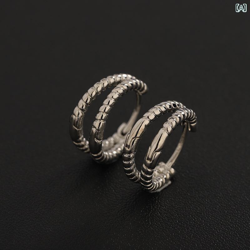 イヤリング フープ 二 重 銀 イヤリング 男 s 925 銀 針 百合 高級 感 耳 飾り 女性 ファッション 欧米 シンプル 風 アクセサリーx2(4)