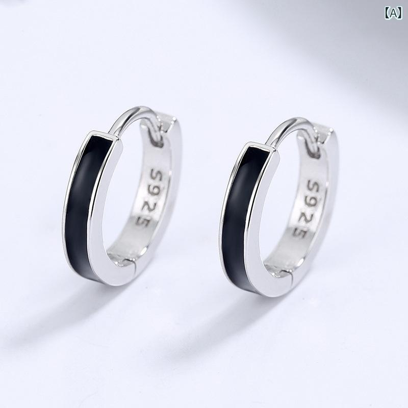 ピアス メンズ シルバー ピアス メンズ シルバー 925 銀 エナメル イヤリング 韓国 感 個性 潮 男 黒 ..