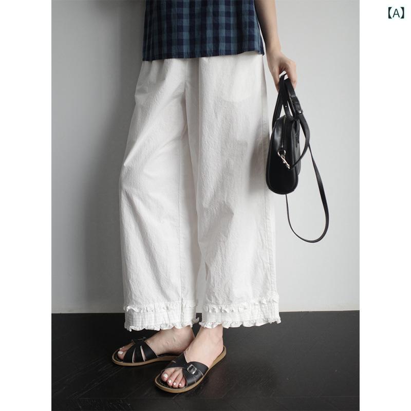 レディース ワイドパンツ ひんやり 2025 春の 服の 新型の 重ね 着の ズボンの 高 密な 塩は 綿を 縮め..