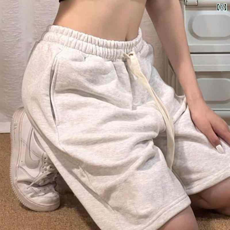 レディース パンツ イージーパンツ アメリカン スポーツ ショーツ レディース クォーター パンツ 夏 カジュアル 万能 ワイド レッグ ハイウエスト スリム ストレート ミッド パンツ コットン