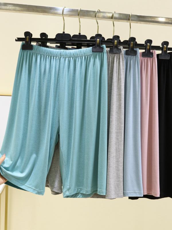 レディース パンツ イージーパンツ 女性用 モーダル カジュアル クォーター パンツ 夏の アウターウェア 薄手の ハイウエストショーツ シンプル カラー の ホーム パジャマx2