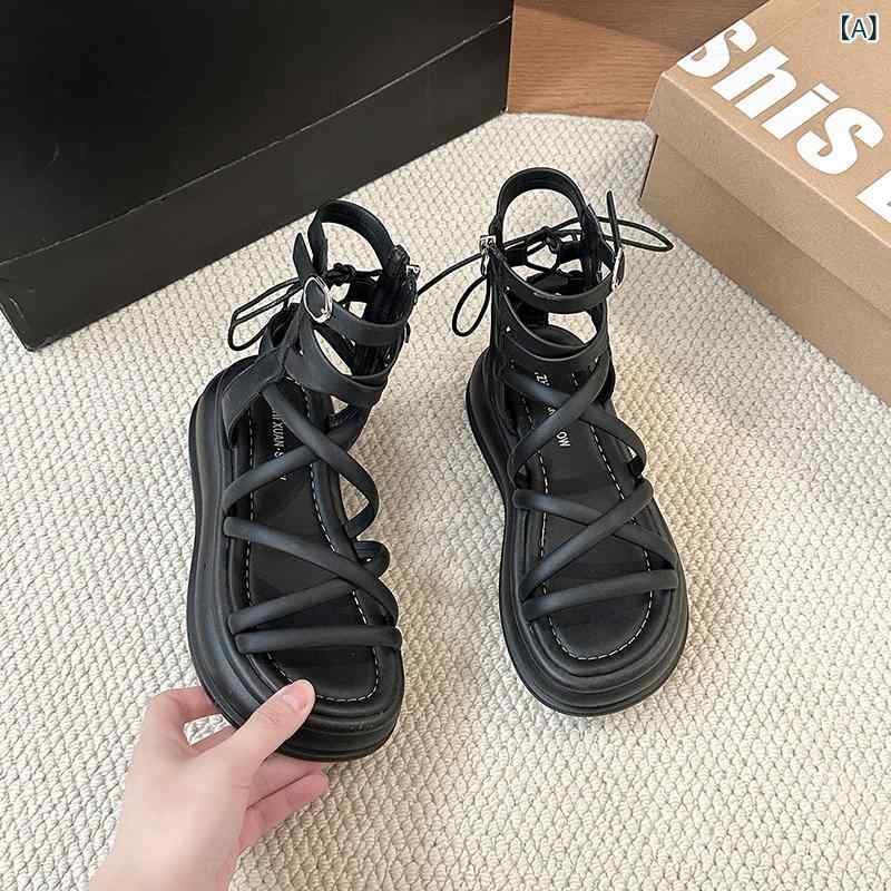 レディース ストラップサンダル 厚底 ローマン サンダル レディース 2025 春夏の スカート カジュアル ストラップ ハイカット ビーチ レディース 靴