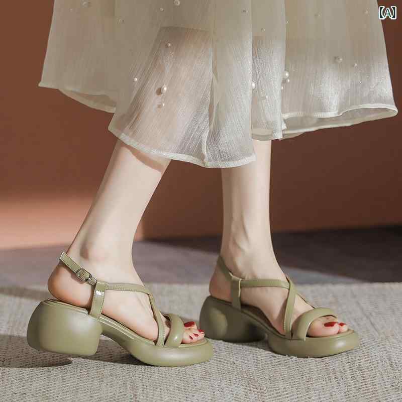 レディース ストラップサンダル 白 枕 鶴の 夏 太 ヒールが 白く 見える 女性用 ソフトレザー クロス ..