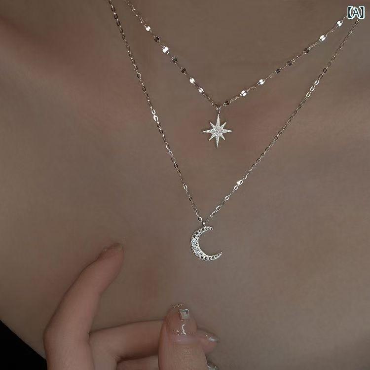 ネックレス レディース オープンハート の 星と 月の ネックレス レディースな ハイエンドの 鎖骨 チェーン ガールフレンドへの スーパー フェアリー ギフト