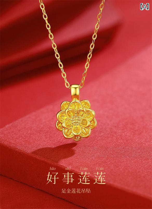 ネックレス レディース オープンハート 良い こと 蓮 蓮 蓮の 花の ペンダントの 鎖の 女性は 金のようです。x2