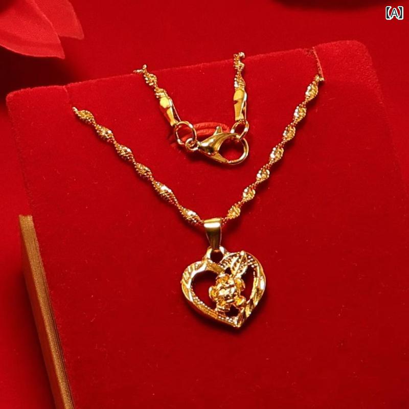 ネックレス レディース オープンハート 一目 惚れ ラブ ローズウォーター リップル ネックレス ライブブロードキャスト ホット 合金 電気 メッキ フェイク ...