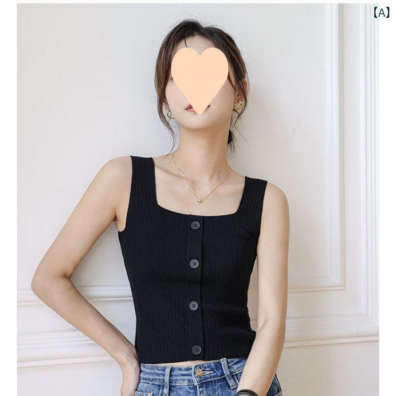 ベスト ジレ レディース シンプル 上品 レディース スクエアネック ニットキャミソール 2025 夏 アウタ..