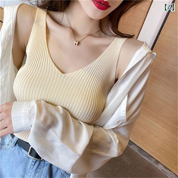 ベスト ジレ レディース シンプル 上品 Vネック ニットキャミソール レディース 黒の 底 ノースリーブ ..