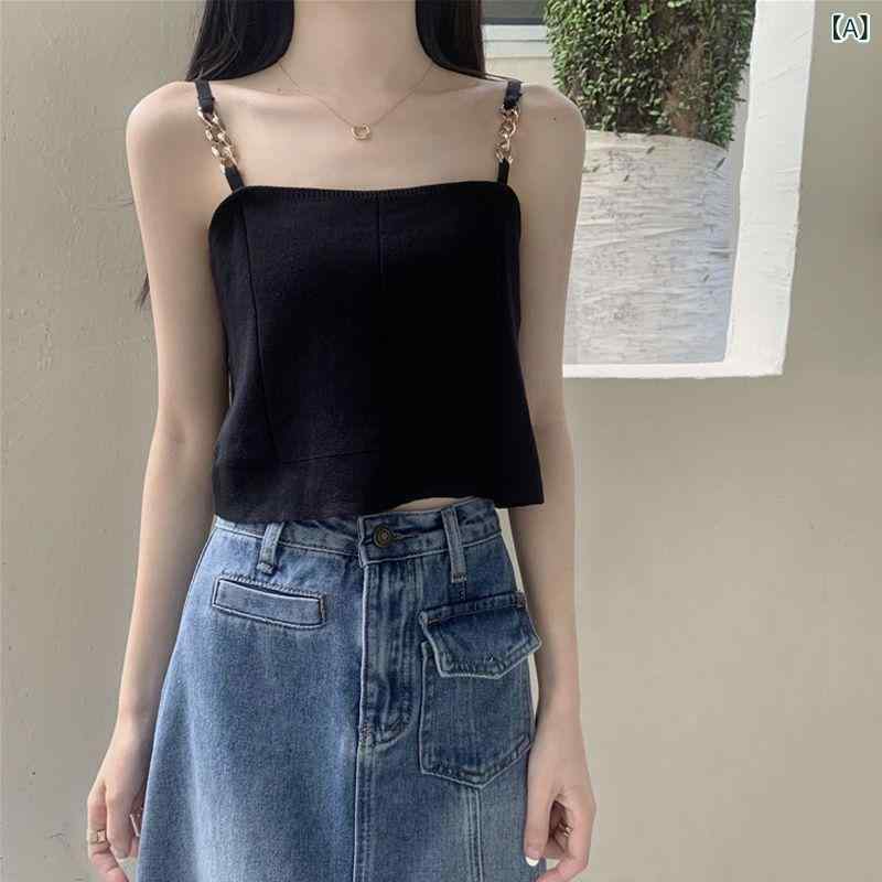 ベスト ジレ レディース シンプル 上品 韓国 チェーン ニットキャミソール レディース 夏の ホット ガ..