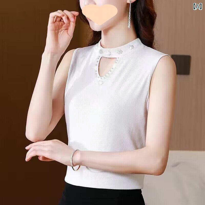 ベスト ジレ レディース シンプル 上品 2024新 黒 サスペンダー レディース インナー ベース 春 ビーズ..