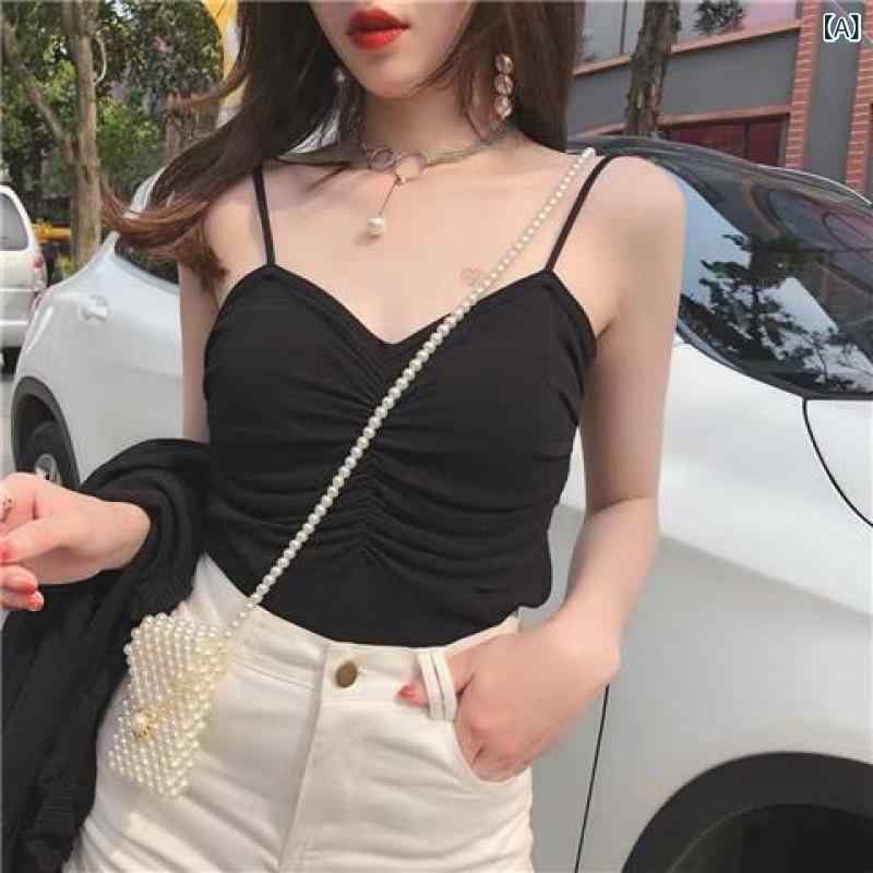 ベスト ジレ レディース シンプル 上品 2025 夏 プリーツ 襟 ニットキャミソール レディース ノースリ..