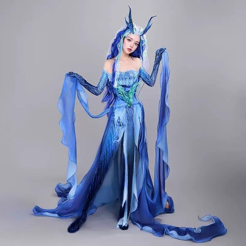 かわいい 姫様 変装 仮装 ロリータ服 ふんわり ワンピース ロリータ　ドレス　コスプレ 青 潤 コスプレ 衣装同 スタイル スカート フル セット 西海 龍 王 二 次元 アニメコスプレ スーツ 子供 パフォーマンス 衣装