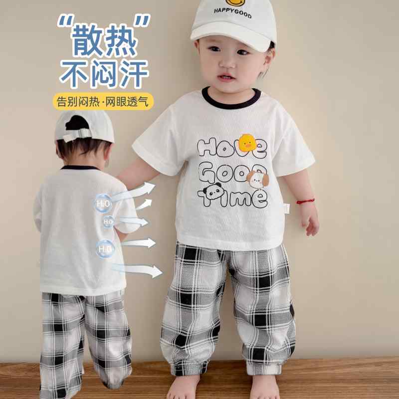 ベビー服　夏用　ウェア ベビー 服 夏 薄手 1歳 子供用 綿 半袖 ズボン スプリット スーツ 通気性 夏服
