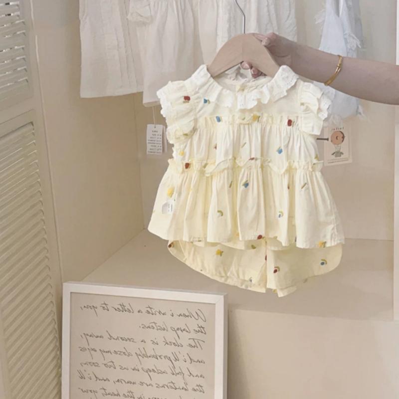 動きやすい 柔らかい かわいい 新生児 キッズ 赤ちゃん ベビー服 半袖 セット ベビー 服 夏 女の子 花柄 パフスリーブ ショート パンツ 薄手 レース ツーピース スーツ 1歳 夏服
