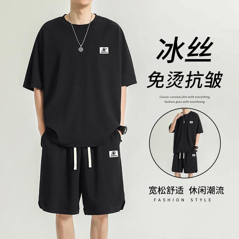 ジム 運動着 トレーニングウェア スポーツウェア ランニングウェア　スポーツ　メンズ ブラック 冷感 半袖 Tシャツ メンズ 夏 ゆったり 薄手 スポーツ スーツ カジュアル 速乾 ランニングウェア