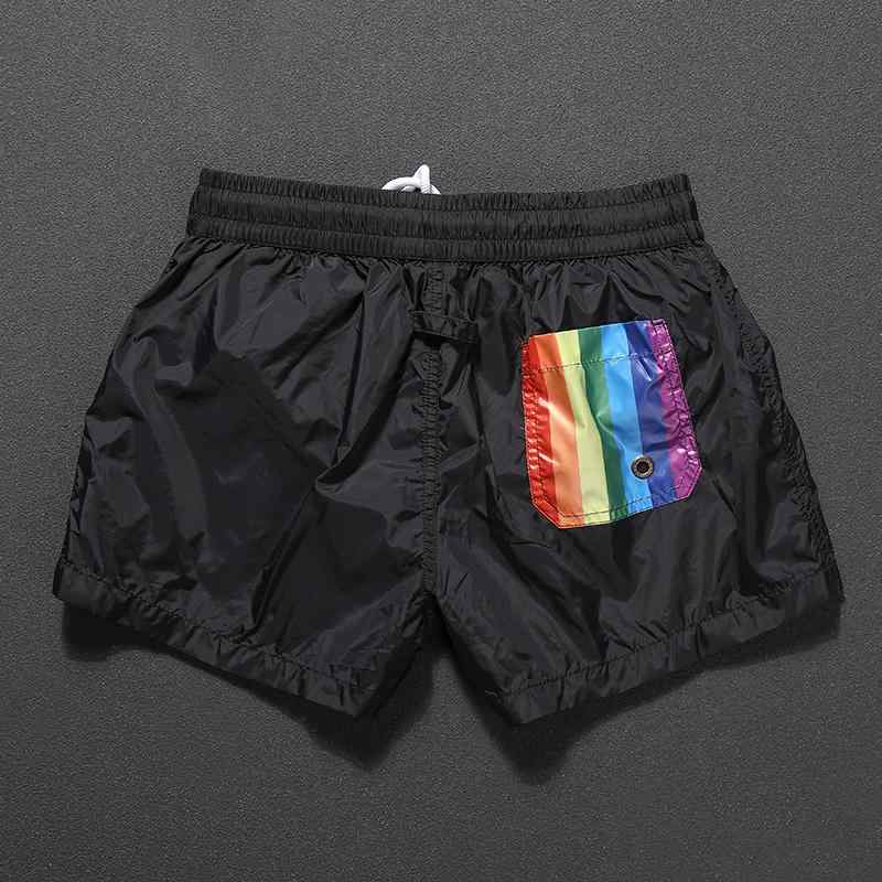 吸汗速乾 接触冷感 ひんやり 涼しい ランニングウェア　スポーツ　メンズ 軽量 メンズ スポーツ ショーツ 夏 速乾 レインボーストライプ ビーチ トランクス 水泳 パンツ フィットネス ランニング 七分丈