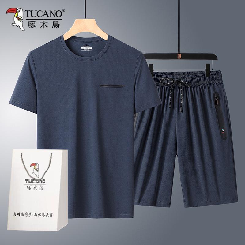 吸汗速乾 接触冷感 ひんやり 涼しい ランニングウェア　スポーツ　メンズ ウッドペッカー 夏 メンズ スポーツ スーツお父さんの 薄手 速乾 半袖 Tシャツ 冷感 ツーピース スーツ