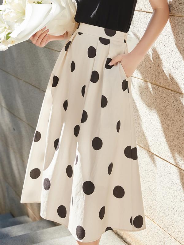 スカート　水玉　レディース フレンチ レトロ レディース 夏用 水玉 スカート ハイウエスト aライン スリム ビッグ スイング アンブレラ ミディ(4)