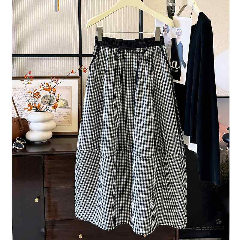 スカート　水玉　レディース レトロ チェック 柄の 花の つぼみ スカート レディース ミディアム 丈 カ..