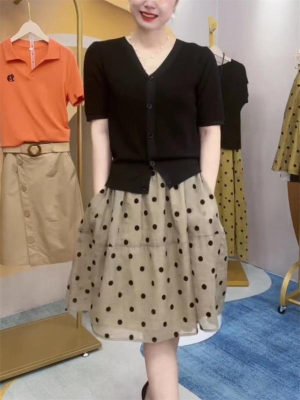 スカート　水玉　レディース オー ガンザの ドットの スカート 女性用 2024夏 ハイウエスト ショート スリム aライン 小さめ ミディ 細..