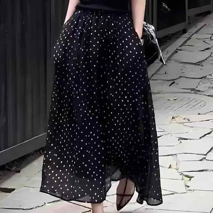 Aラインスカート ボトムス カジュアル シンプル ゆったり スカート　水玉　レディース フレンチ ドット 柄 スカート 2025夏 ハイエンド シンプル ラグジュアリー ファッション スイング 万能 aライン