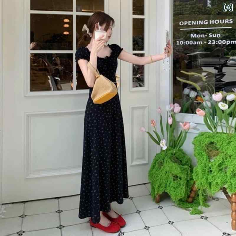 バランスケア　楽天市場店のAラインスカート ボトムス カジュアル シンプル ゆったり スカート　水玉　レディース 間 女性用 夏用 黒 花柄 ワンピース の ロング 美しい 夏 プチ｜アングル2