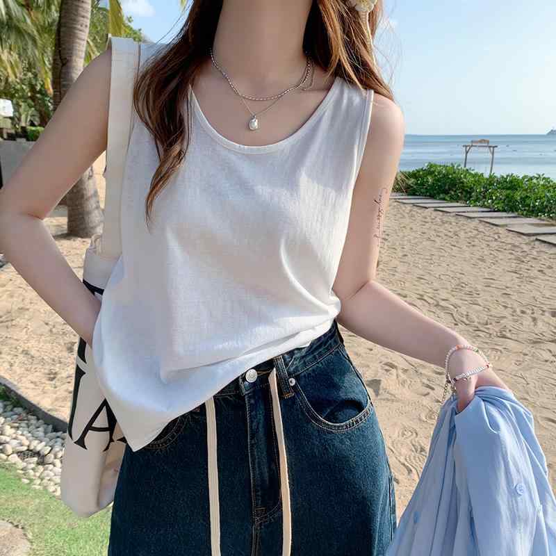 トップス 女性用 シンプル 無地 Vネック　キャミソール　ノースリーブ 女性用 ベスト 2025夏 アウター ..