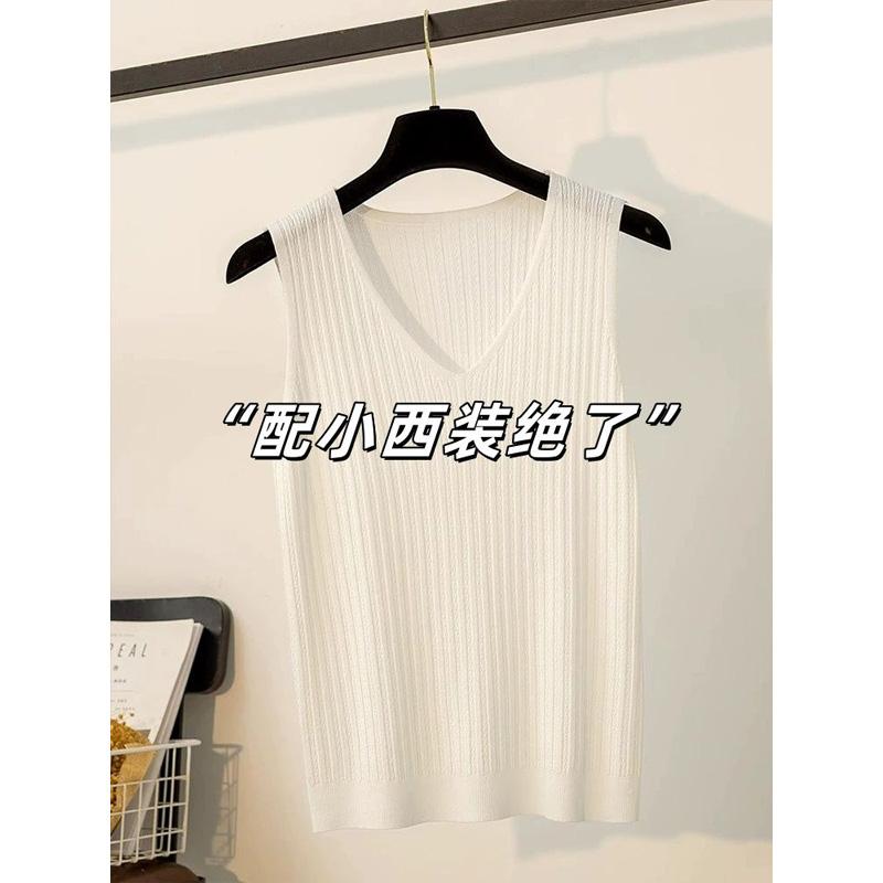 トップス 女性用 シンプル 無地 Vネック　キャミソール　ノースリーブ 夏用の 女性用 ホワイト 冷感 ニ..