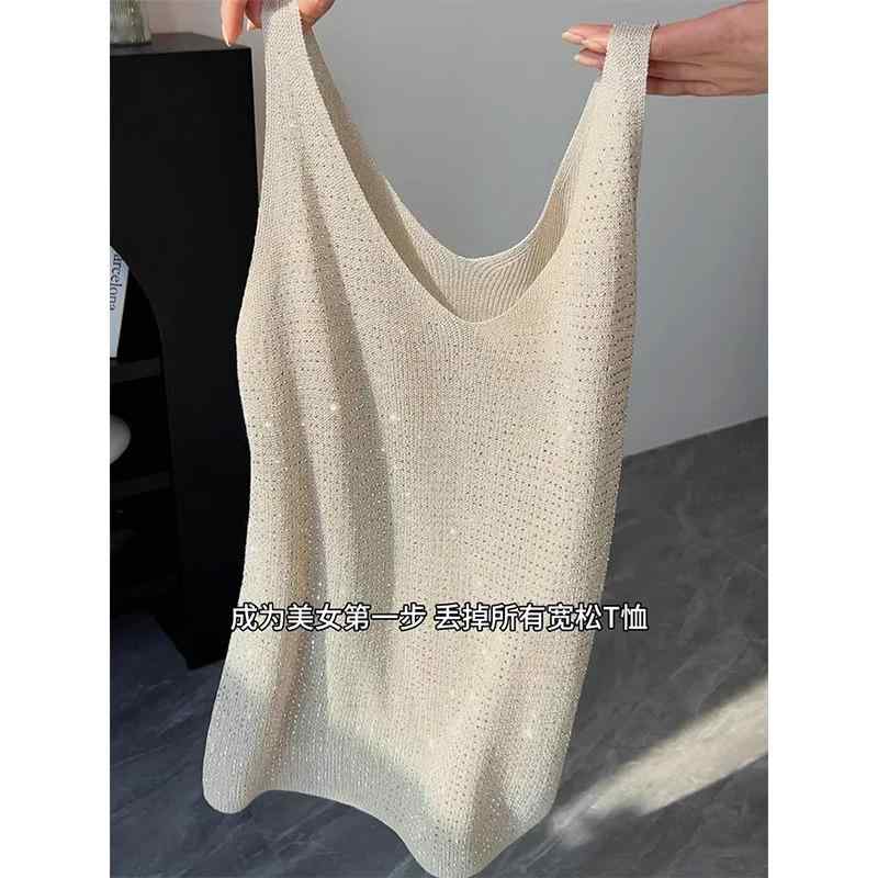 トップス 女性用 シンプル 無地 Vネック　キャミソール　ノースリーブ 2025夏に 女性用 ヘビーデューテ..