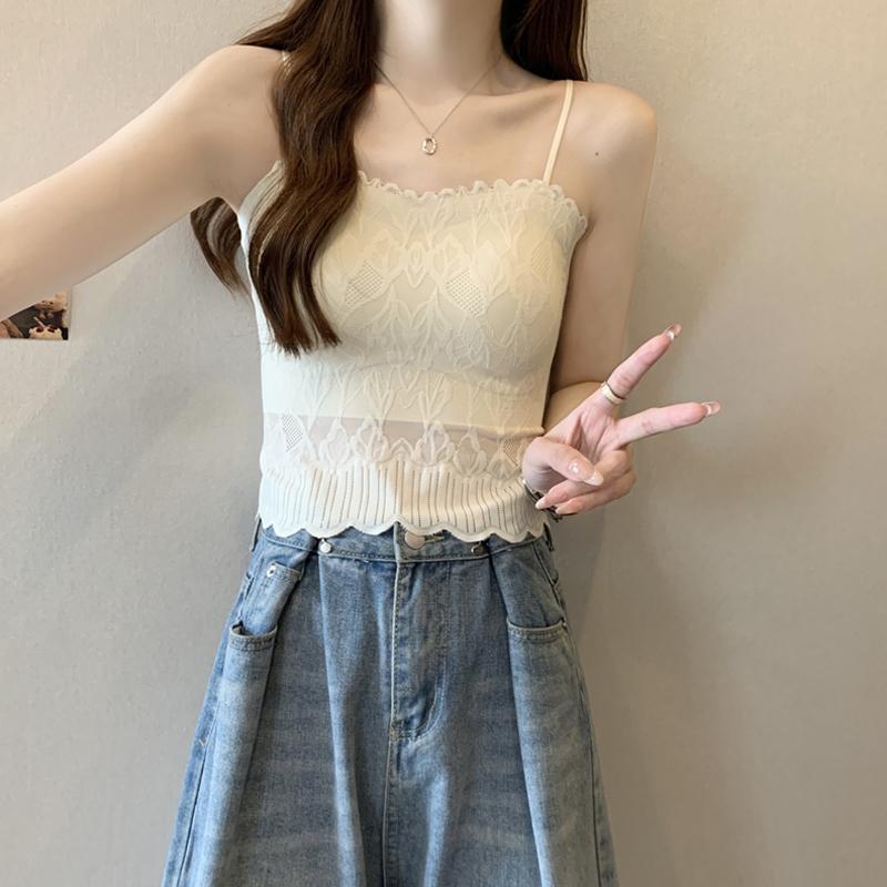 トップス 女性用 シンプル 無地 大人カワイイ Vネック　キャミソール　ノースリーブ レースキャミソー..