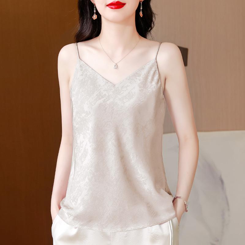 トップス 女性用 シンプル 無地 大人カワイイ Vネック　キャミソール　ノースリーブ 高級 ジャカード ..