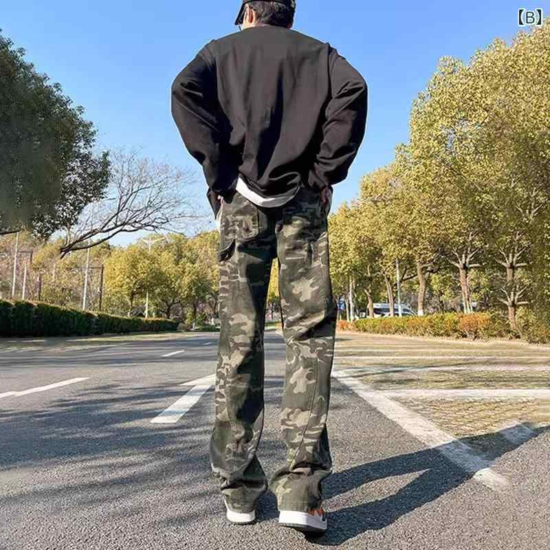 おしゃれ シンプル 大人 ゆったり メンズ ズボン 厚手 アメリカン レトロ 迷彩 パンツ メンズ 春秋 ストリート ファッション クリーン フィット ジーンズ ワークウェア ストレート