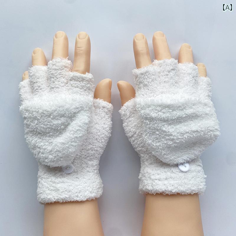 秋冬季 珊瑚 绒 翻 盖 半 指 手 套 男 防寒 学生 写 字 手 套 办 公上 网 打 字 手 套 女(4)