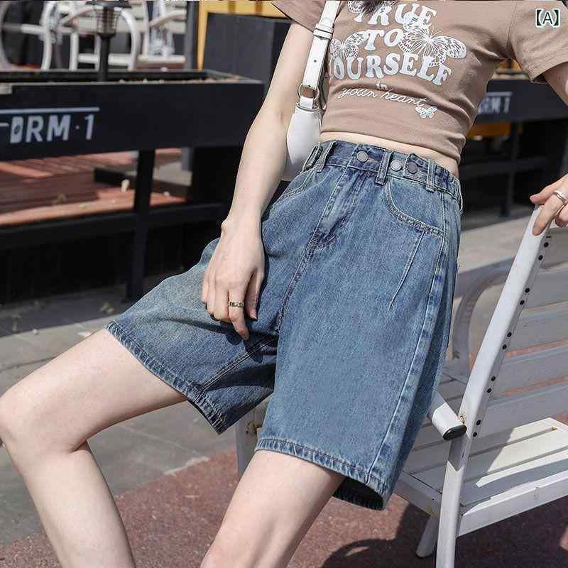 レディース ツータックワイドパンツ きれいめ 上品 レトロ デニム / コットン クォーター パンツ 女性用 2025夏 ハイウエスト スリム パンツ クォーター デニム /