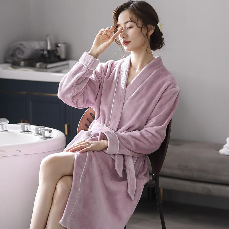 着るバスタオル 涼しい カワイイ バスドレス ガウン　パジャマ　バスローブ レディース コーラル ベルベットの ナイトガウン 秋冬 長い 厚手 バスローブと 大きいサイズ バスローブ 冬 フランネル パジャマ