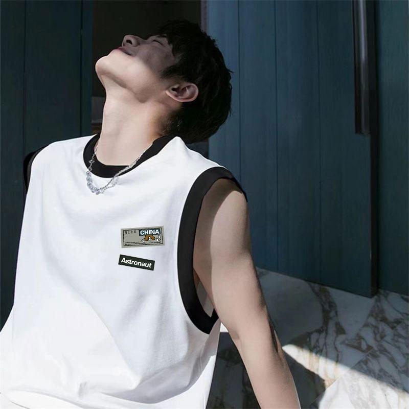 ゆったり おしゃれ 無地 袖なし ノースリーブ　タンクトップ　メンズ コットン パッチワーク ベスト T..