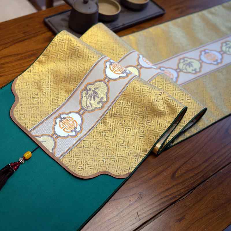 おしゃれ 華やか 光沢感 テーブル ランナー おしゃれ ゴールド テーブル フラッグ 中国 禅茶 セット ロ..