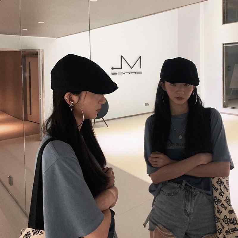 無地 シンプル 紫外線対策 小顔効果 かわいい ベレー帽　レディース　かわいい 黒 ベレー 帽 レディース 春秋 韓国 ダックビル キャップ 夏 レトロ フェイス スモールフォワード ハット