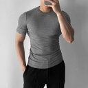 冷感 防シワ クール ひんやり 涼しい メンズ Tシャツ セットアップ 夏用 半袖 メンズ Tシャツ。高 伸縮性 タイトフィット 小さめの ネック ライン フィットネス ランニング スポーツ 袖口 スリムフィット ボトムトップ。|詳細画像