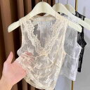 キャミソール タンクトップ 盛れる 涼しい 夏 Vネック レース レディース フレンチ セーターの レイ ヤード レース レイヤリング シャツ レディース 大きいサイズ 夏用の 深い Vネック メッシュ キャミソール ベスト フェイク ネック ライン