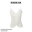 カップ付きインナー キャミソール タンクトップ 盛れる 涼しい Vネック レース レディース XIAOEJIA 夏の ロイヤル ホット ガール ホワイト Vネック ボタン 付き セクシー レース キャミソール トップス