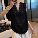 キャミソール タンクトップ 盛れる 涼しい 夏 Vネック レース レディース 大きめ サイズレディース 服 mm スタイリッシュな ブラック レース ノースリーブベスト 2025 夏 スリム お腹 カバー トップ