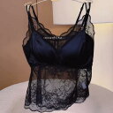 キャミソール タンクトップ 盛れる 涼しい 夏 Vネック レース レディース 女性用 パッド入り ブラジャー 付き 魅惑的 レースキャミソール サテン ダブル ショルダーストラップ インナーウェア アウターウェア トップス 美しい 背中