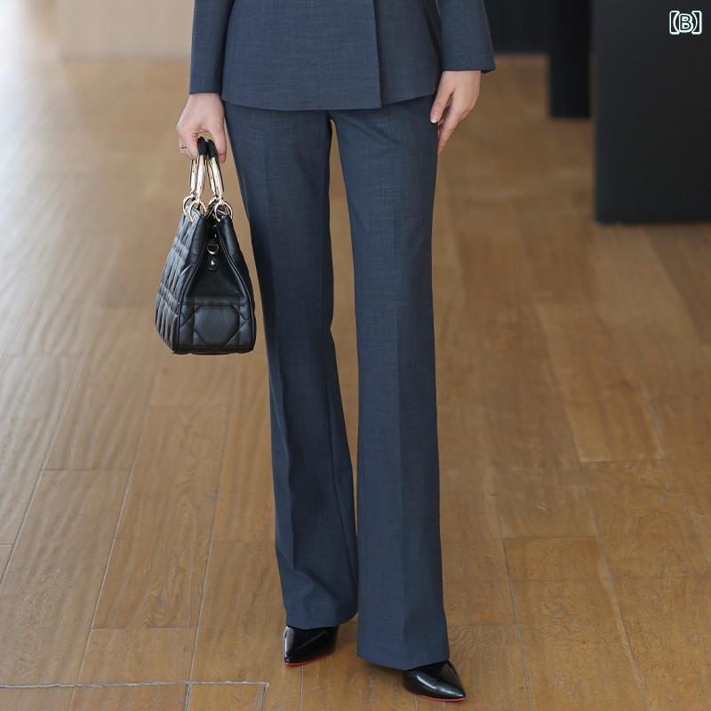 スタイリッシュスーツ カッコイイ ビジネス 快適 スーツ　セットアップ　ブルー YSJX 通勤 脚のエッ センス ナロー ワイド レッグ パンツ レディース ハイウエスト 新型 プロ スーツ カジュアル ストレート