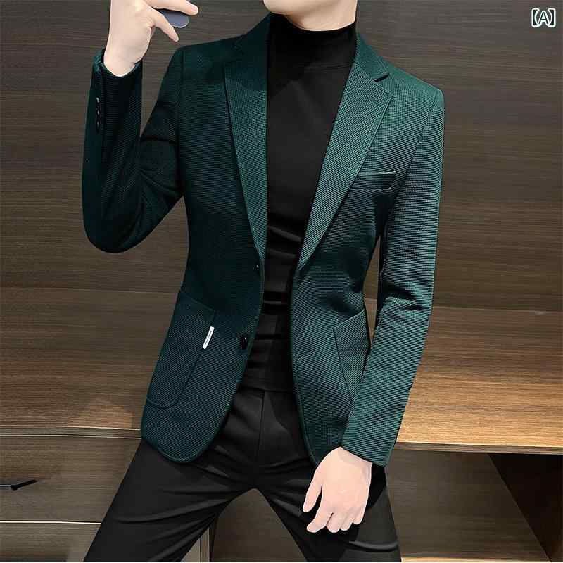 スタイリッシュスーツ カッコイイ ビジネス 快適 スーツ　セットアップ　ブルー メンズスーツ 2025 春 スタイル ハイエンド スリムフィット シングルブレスト グリーン ビジネス カジュアル スモール スーツ ジャケット メンズ