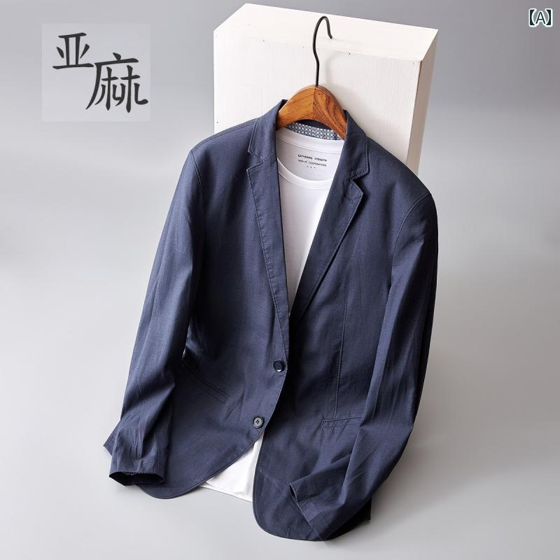 かっこいい スタイリッシュ快適 動きやすい スーツ　セットアップ　ブルー トミー リネン スーツ ジャケット メンズ 春秋 2025 高級 ビジネス カジュアル 大きいサイズ シングル