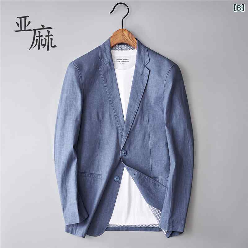 かっこいい スタイリッシュ快適 動きやすい スーツ　セットアップ　ブルー トミー リネン スーツ ジャケット メンズ 春秋 2025 高級 ビジネス カジュアル 大きいサイズ シングル
